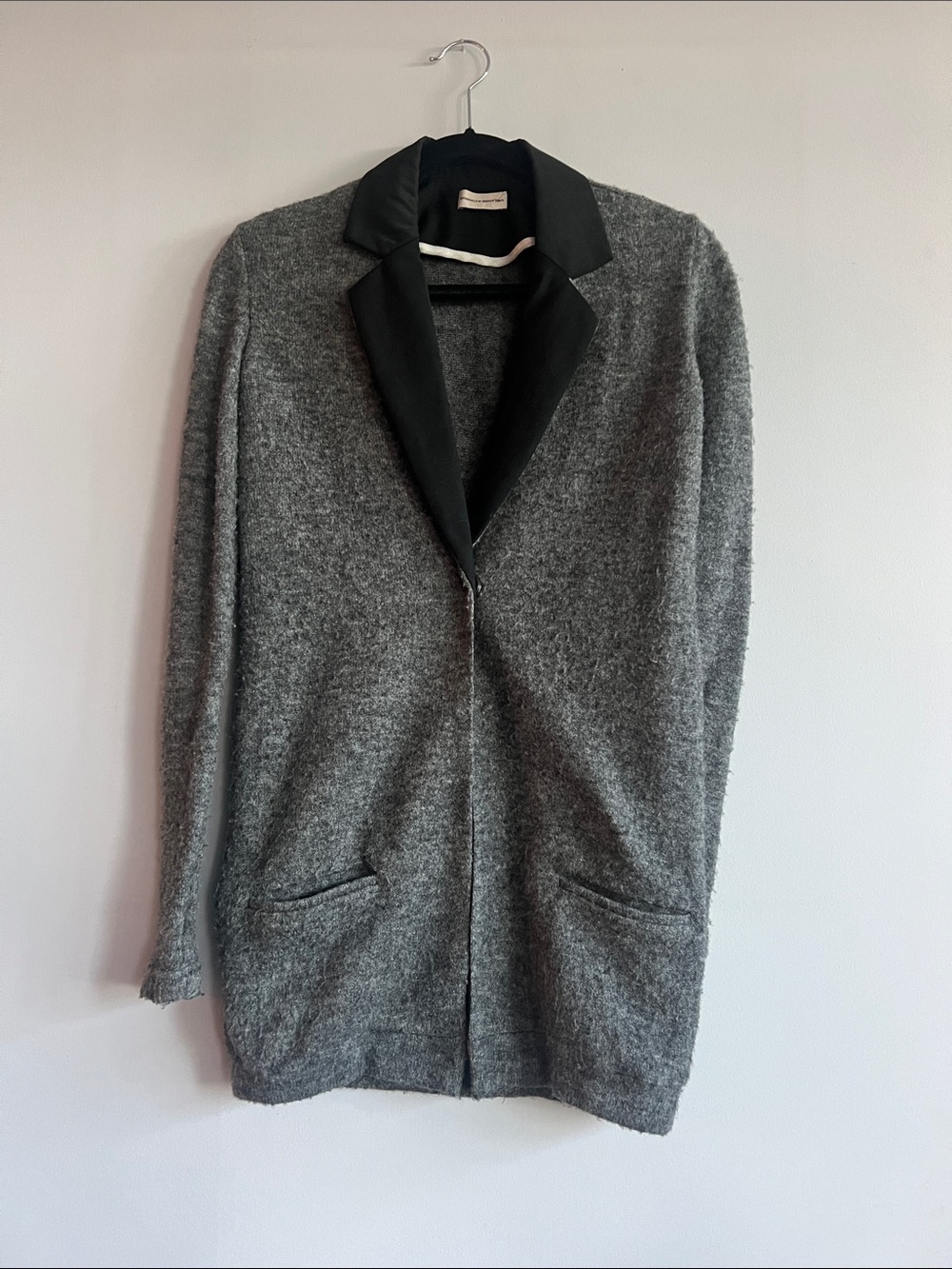 Brooklyn Industries Gray Knit Longline Blazer with Black Lapel